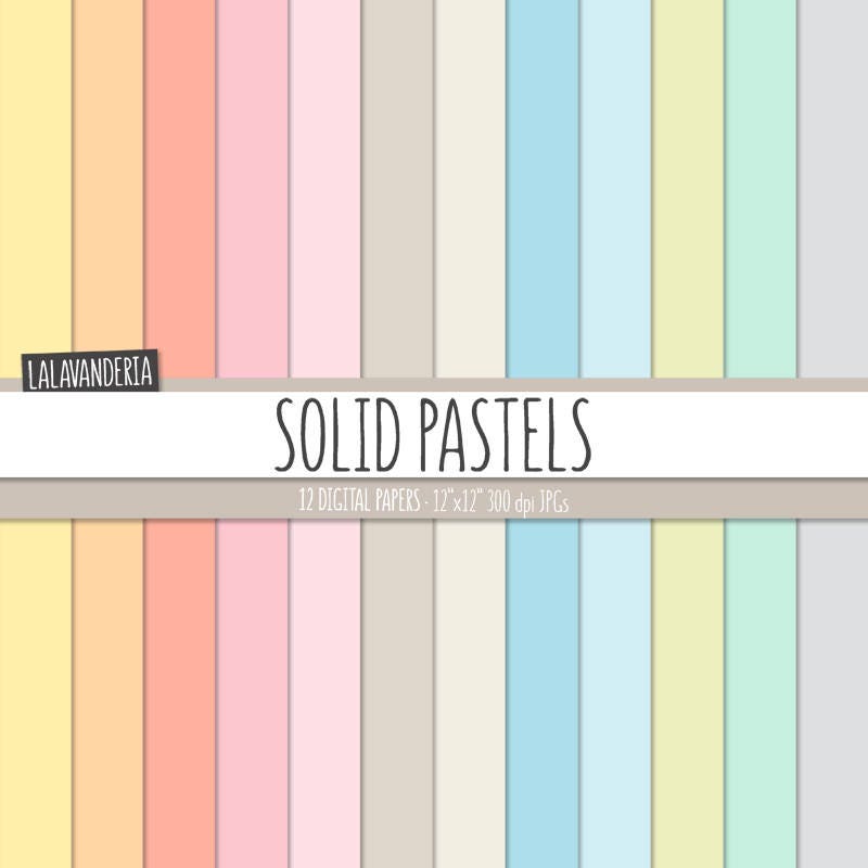 Solid Pastel Colors Digital Paper Pack. Pastel Plain Etsy