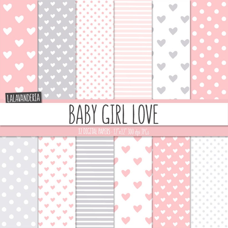 Baby Girl Digital Paper Pack Baby Pink And Grey Patterns With Etsy
