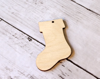 Stocking Cutout, Wooden, Christmas Sock Ornament Blank, Wooden Ornament, Unfinished, 3.5&quot; Ornament, DIY Christmas Ornament, Winter, Socks