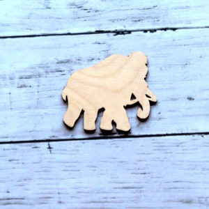 Wooly Mammoth Cutout, Wooden, Blank, Paint, Unfinished, 3&quot; Ornament, Wild Animal, Alaska, Canada, Siberia, Mastodon, Elephant, Ice Age, Tusk