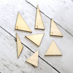 Dreiecke, Holzset von 7, Montessori-Lacknadeln, Homeschooling, Naturholz, Lernhilfe, Formausschnitte, Isosceles, Scalene, Obtuse