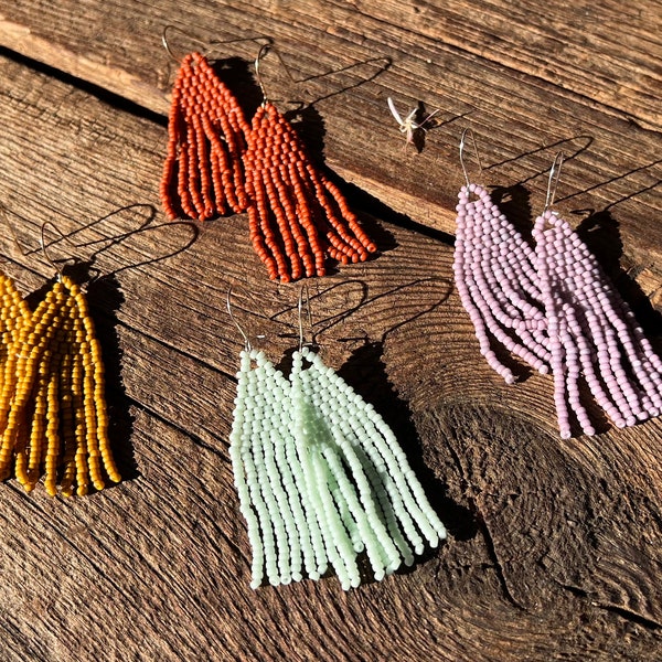 Container Garden Goodness » Modern Boho, Mustard/Mint/Terracotta/Lavender, Fringe, Seed Bead Earrings, Minimal, Pops of Color