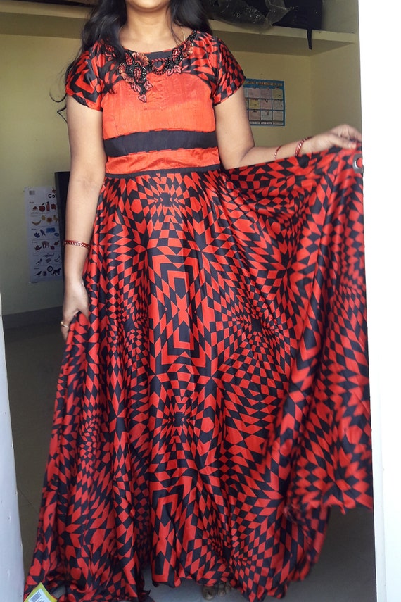 red and black anarkali dress