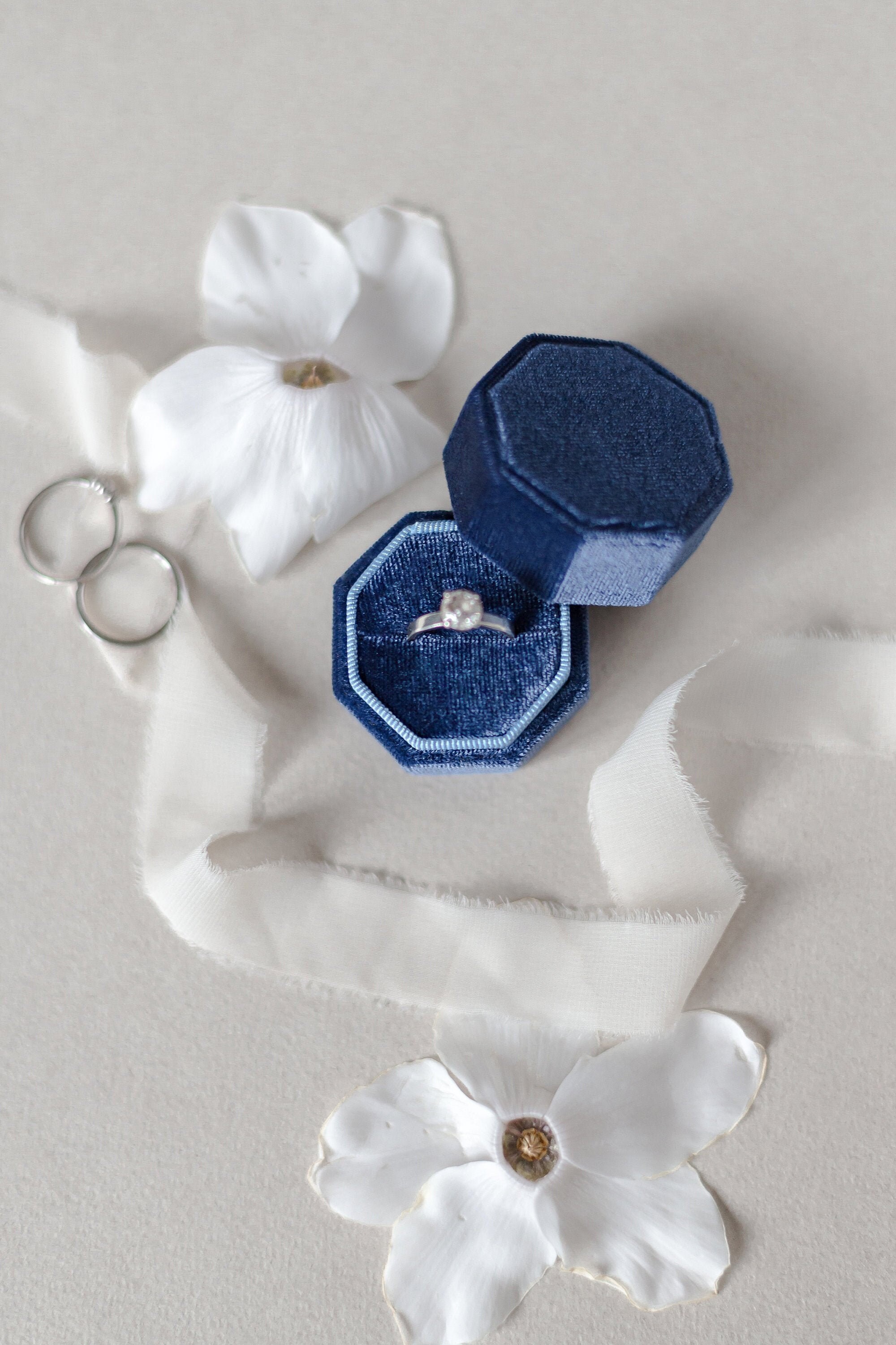 Blue Ring Box Proposal velvet ring box Octagon Etsy