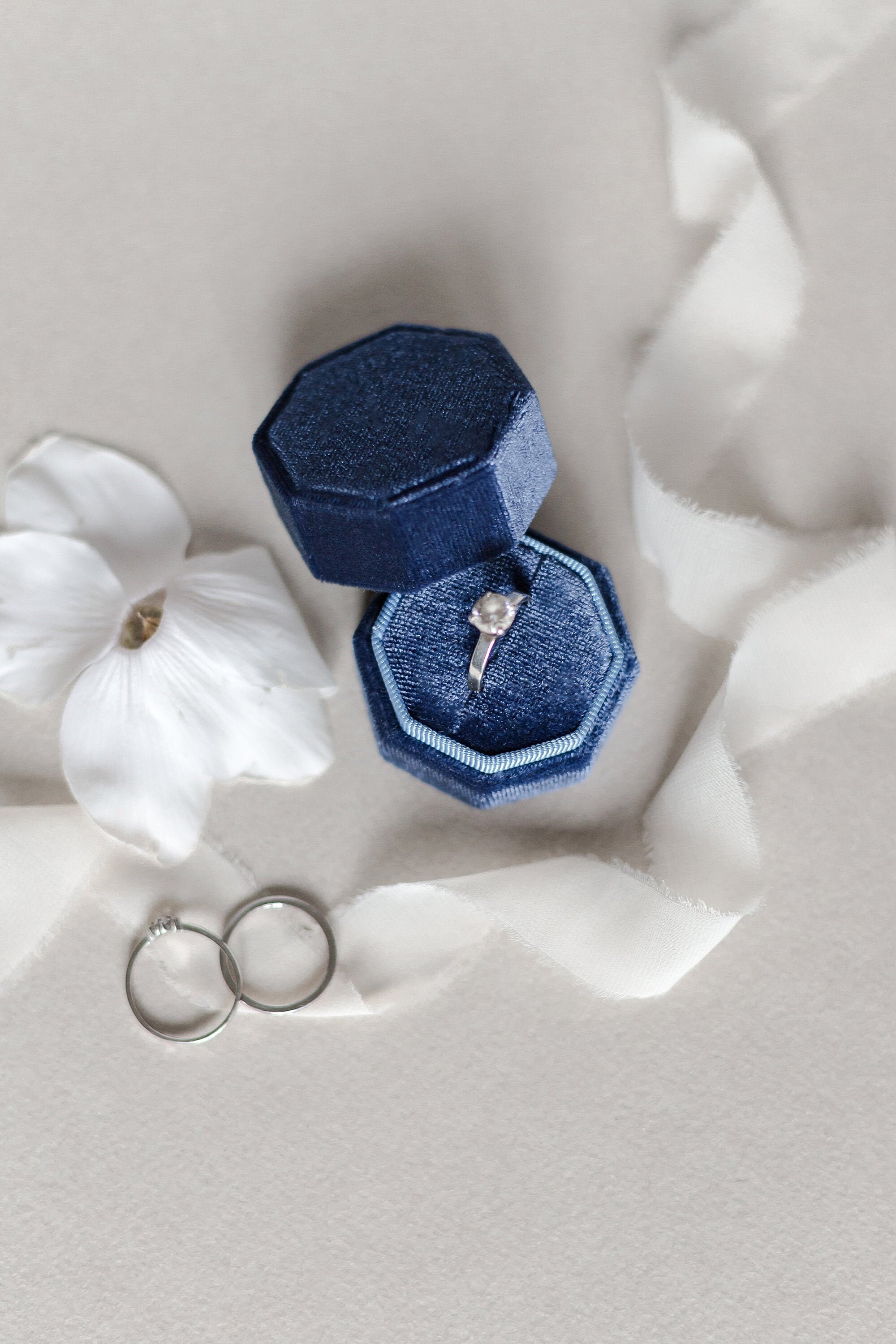 Blue Ring Box Proposal velvet ring box Octagon Etsy