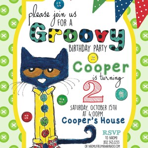 Pete the Cat Inspired Birthday Invitation High Resolution | Etsy