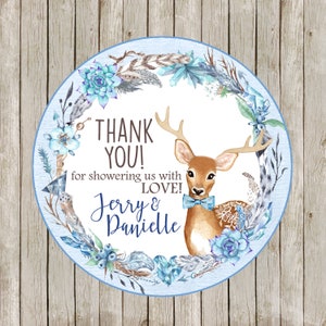 Boho Antler Baby Shower Favor Sticker or Tag- high resolution digital file