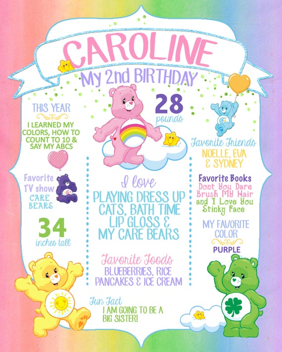 Care Bear Birthday Poster, Care Bear Birthday Board Printed and Mounted on  Art-board 