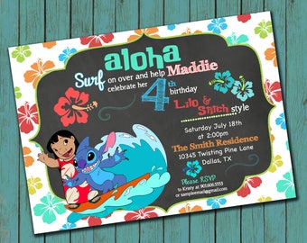 Lilo and Stitch inspired Birthday invitation - high resolution digital file