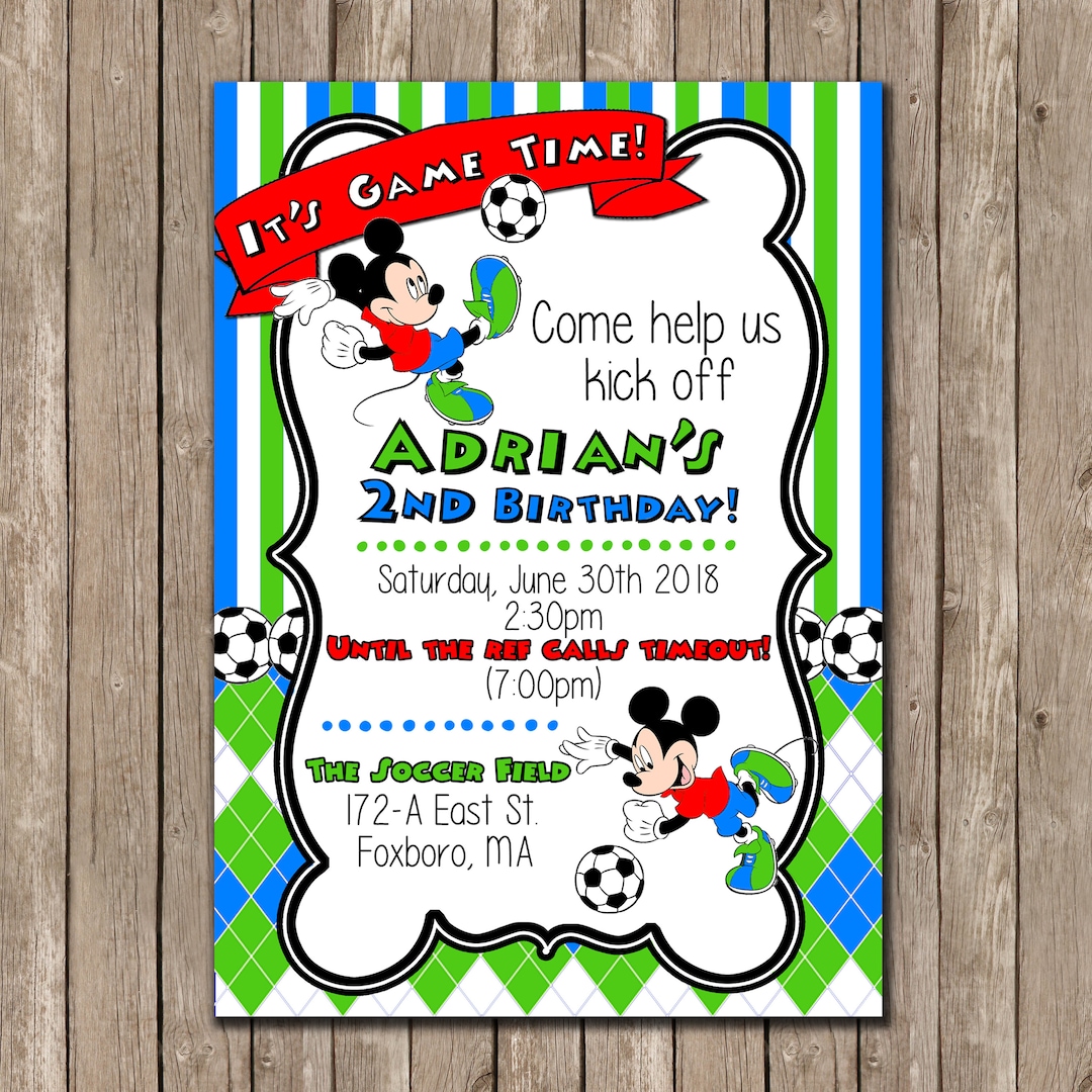 Mickey Mouse Inspired Soccer Birthday Invitation - High Resolution ...