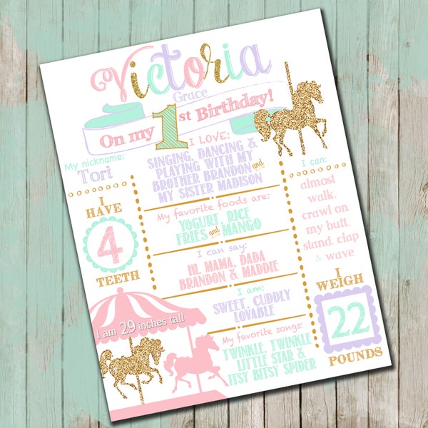 Carousel Horse Birthday Poster- printed and mounted on artboard