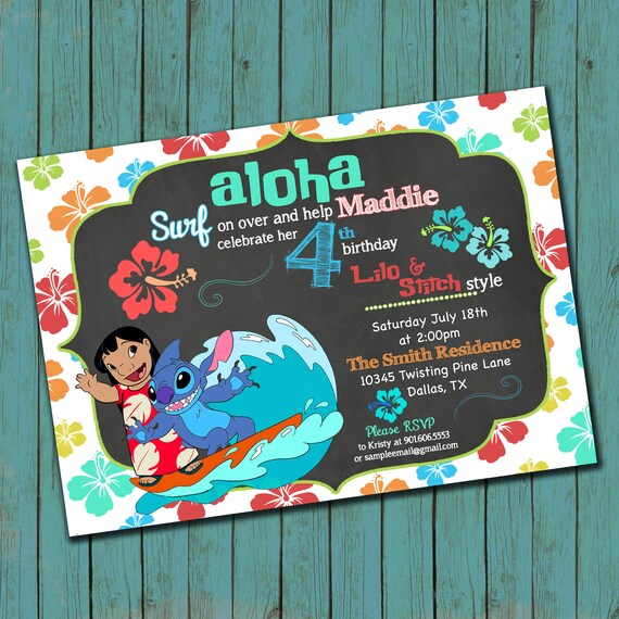 Lilo and Stitch Inspired Birthday Invitations 25 Printed Etsy
