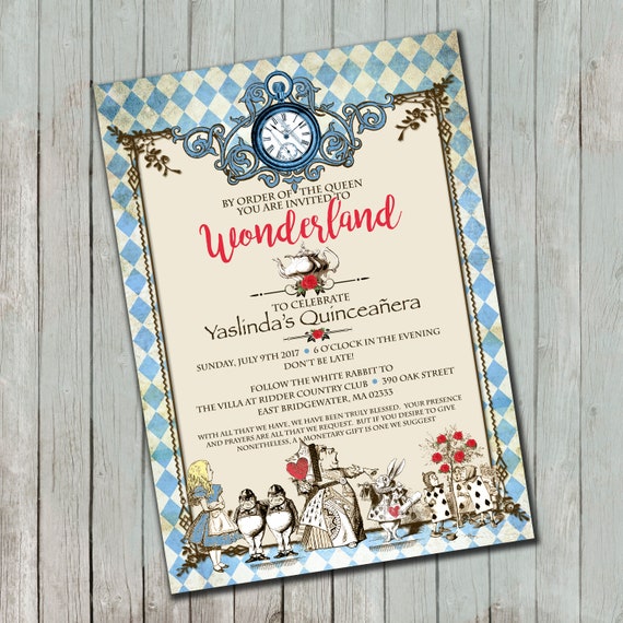 Vintage Alice in Wonderland Inspired Birthday Invitations 25 | Etsy