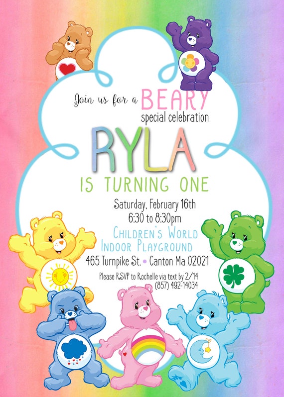 Care Bear inspired Birthday invitations - 25 printed