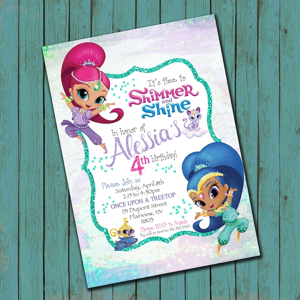 Shimmer and Shine inspired Birthday invitation - high resolution digital file
