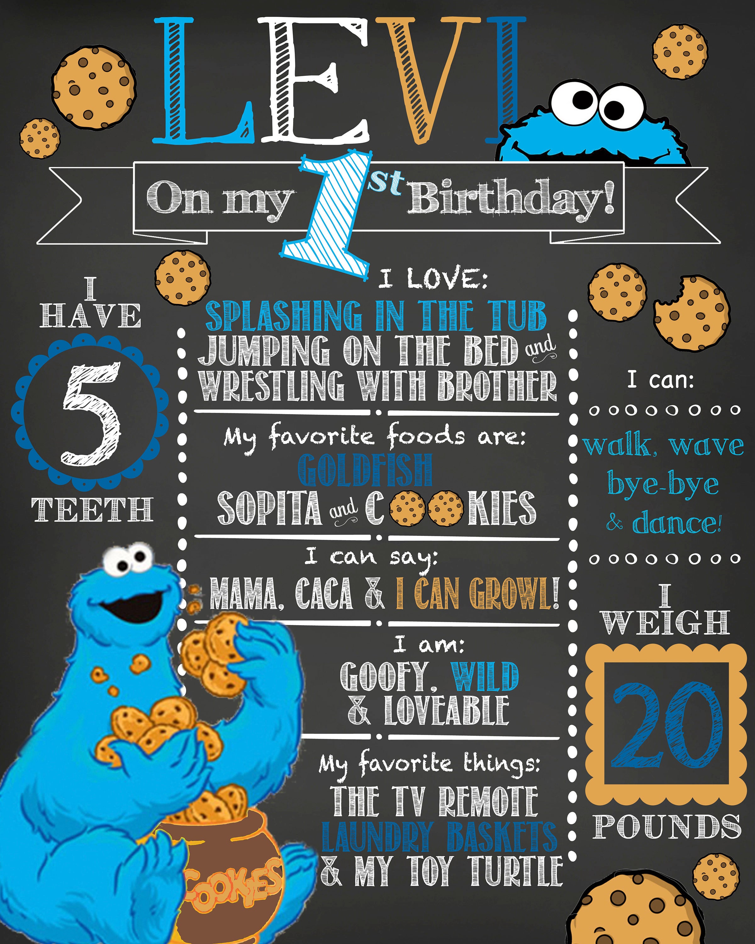 Cookie Monster Birthday chalkboard high resolution digital | Etsy