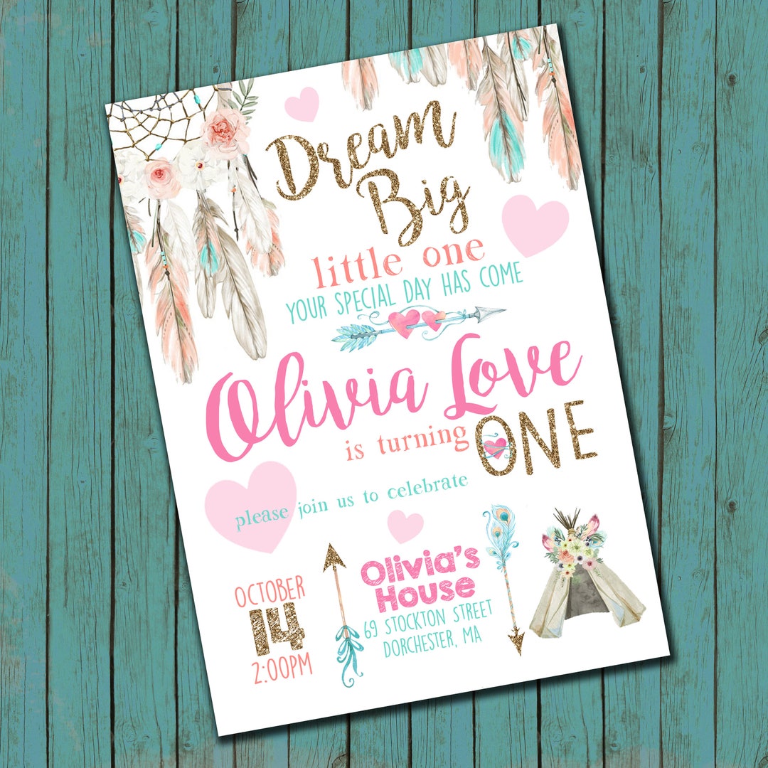 Dream Big Dream Catcher Birthday Invitation High Resolution Digital ...