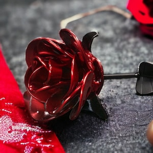 Red and Black Immortal Rose, Recycled Metal Rose, Steel Rose Sculpture, Welded Flower Art, Steampunk Rose, Unique Gift for Valentine's Day.