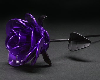 Purple Steel Rose Sculpture: Handmade Recycled Metal Art