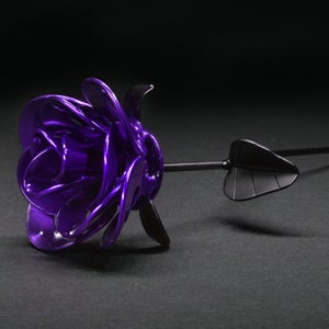 Purple and Black Immortal Rose, Recycled Metal Rose, Steel Rose Sculpture, Welded Rose Art, Steampunk Rose, Unique Gift for Valentine's Day.