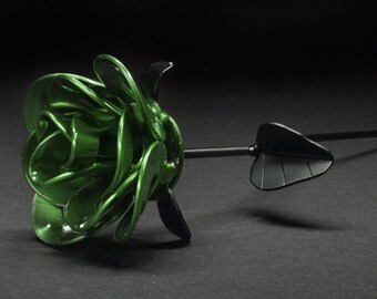 Bright Green and Black Immortal Rose, Recycled Metal Rose, Steel Rose Sculpture, Welded Rose Art, Steampunk Rose, Unique Gift.