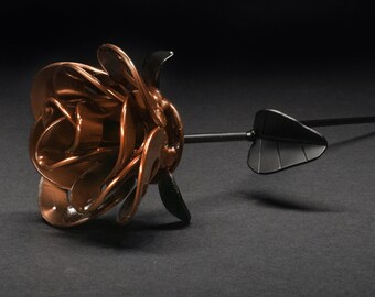Orange & Black Steel Rose Sculpture: Upcycled Metal Art