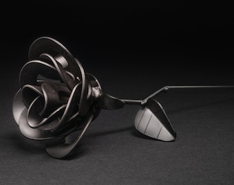 Matte Black Immortal Rose, Recycled Metal Rose, Steel Rose Sculpture, Welded Rose Art, Steampunk Rose, Unique Gift for Valentine's Day.