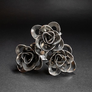 Three Metal Roses, Welded Steel Roses, Recycled Metal Roses, Steampunk ...