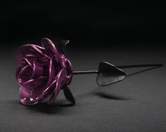 Raspberry Steel Rose Sculpture: Handmade Welded Metal Art