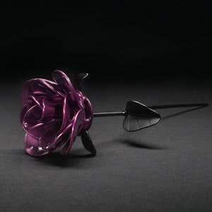 Raspberry and Black Immortal Rose, Metal Rose Art, Steel Rose Sculpture, Welded Rose Art, Steampunk Rose, Unique Gift for Valentine's Day.