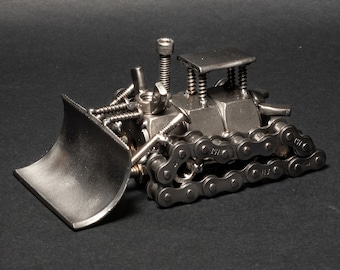 Scrap Metal Bulldozer Figurine, Steel Dozer, Nuts and Bolts Dozer Sculpture
