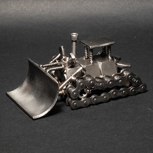 Scrap Metal Bulldozer Figurine, Steel Dozer, Nuts and Bolts Dozer Sculpture