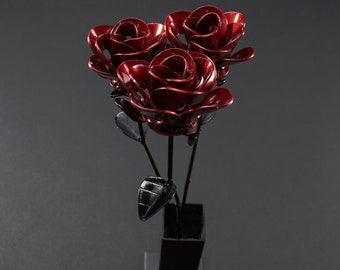 Handmade Red Metal Roses Sculpture: Steampunk Vase Centerpiece
