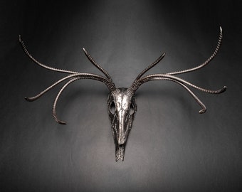 The End European Deer Mount Eight Point Buck Skull Sculpture Heavy Metal Wall Art