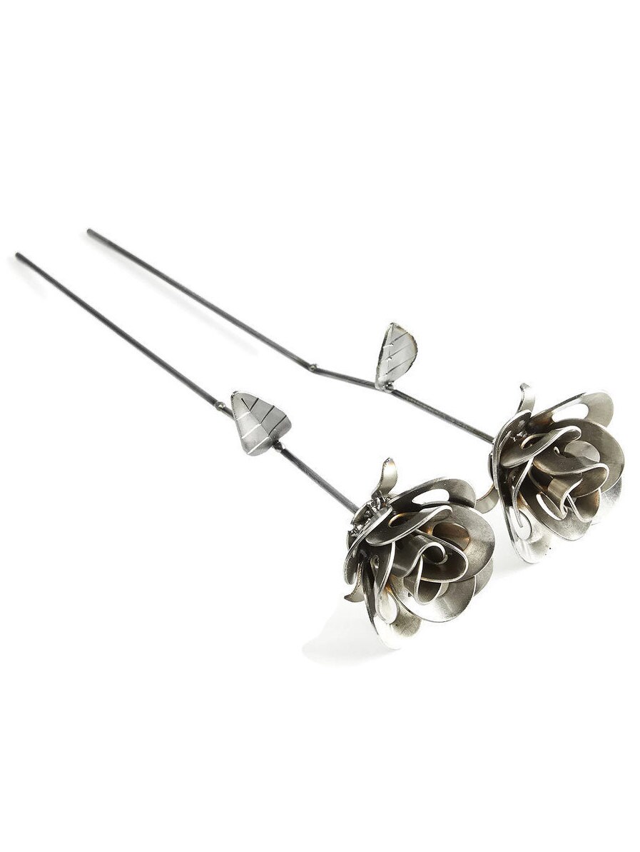 Two Metal Roses, Recycled Metal Rose Pair, Metal Rose Two Metal Roses, Recycled Metal Rose Pair, Metal Rose