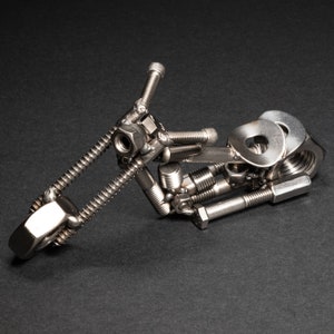 Scrap Metal Motorcycle Figurine, Steel Bike, Nuts and Bolts Chopper Sculpture
