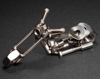 Scrap Metal Motorcycle Figurine, Steel Bike, Nuts and Bolts Chopper Sculpture
