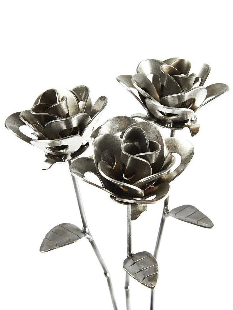 Three Metal Roses and Vase Recycled Metal Roses and Vase Etsy