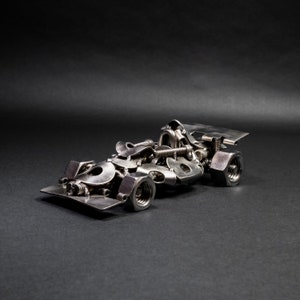 Scrap Metal Formula One, Steel Indy Car Figurine, Nuts and Bolts Race Car Sculpture