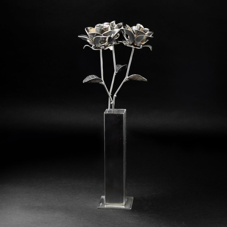 Three Metal Roses and Vase Recycled Metal Roses and Vase Etsy