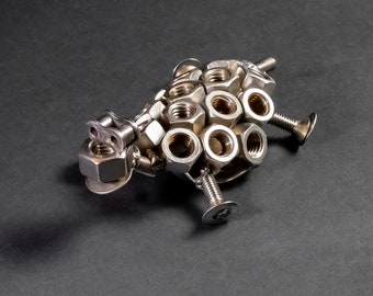 Scrap Metal Turtle Figurine, Steel Tortoise, Nuts and Bolts Turtle Sculpture