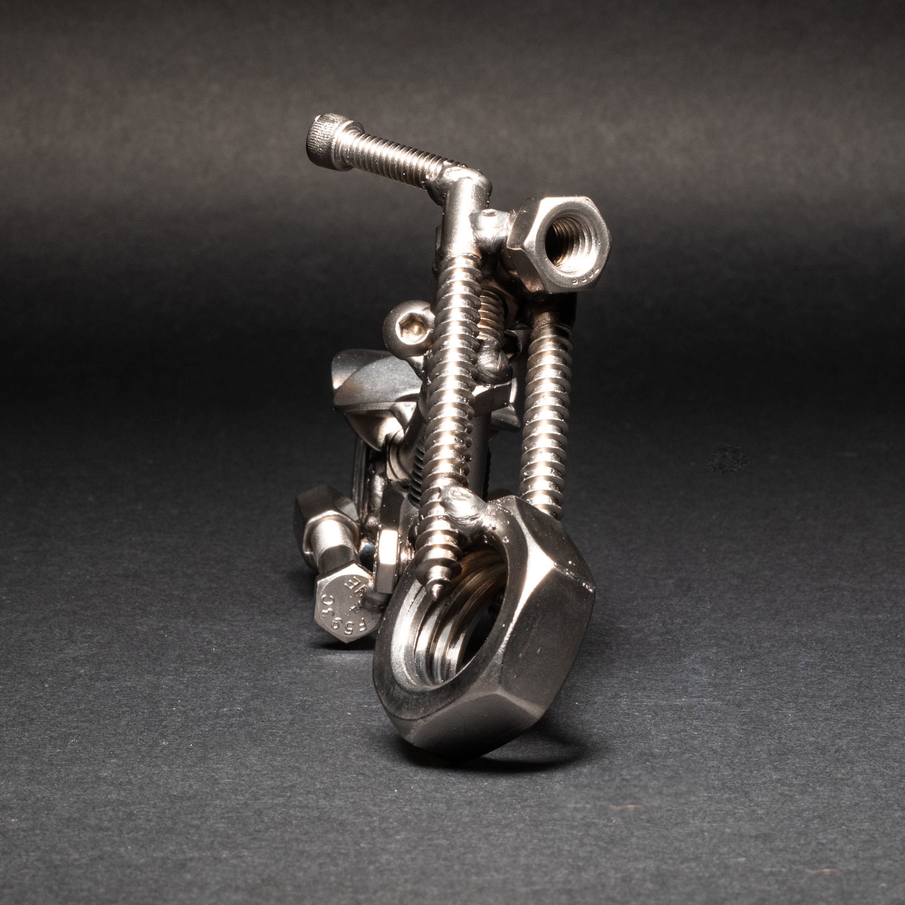 Metal Motorcycle Figurine, Scrap Steel Chopper, Nuts and Bolts