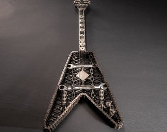 The Flyer Metal Electric Guitar Sculpture Heavy Metal Wall Art