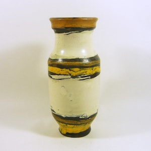 Gorka Livia, White, Black, Brown & Yellow Retro Vase 8.7&quot;, 1950&#39;S ART POTTERY ! (G140)