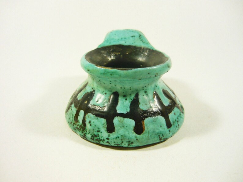 1950/'S ART POTTERY ! Gorka Livia Turquoise /& Black Retro Candle Holder 3