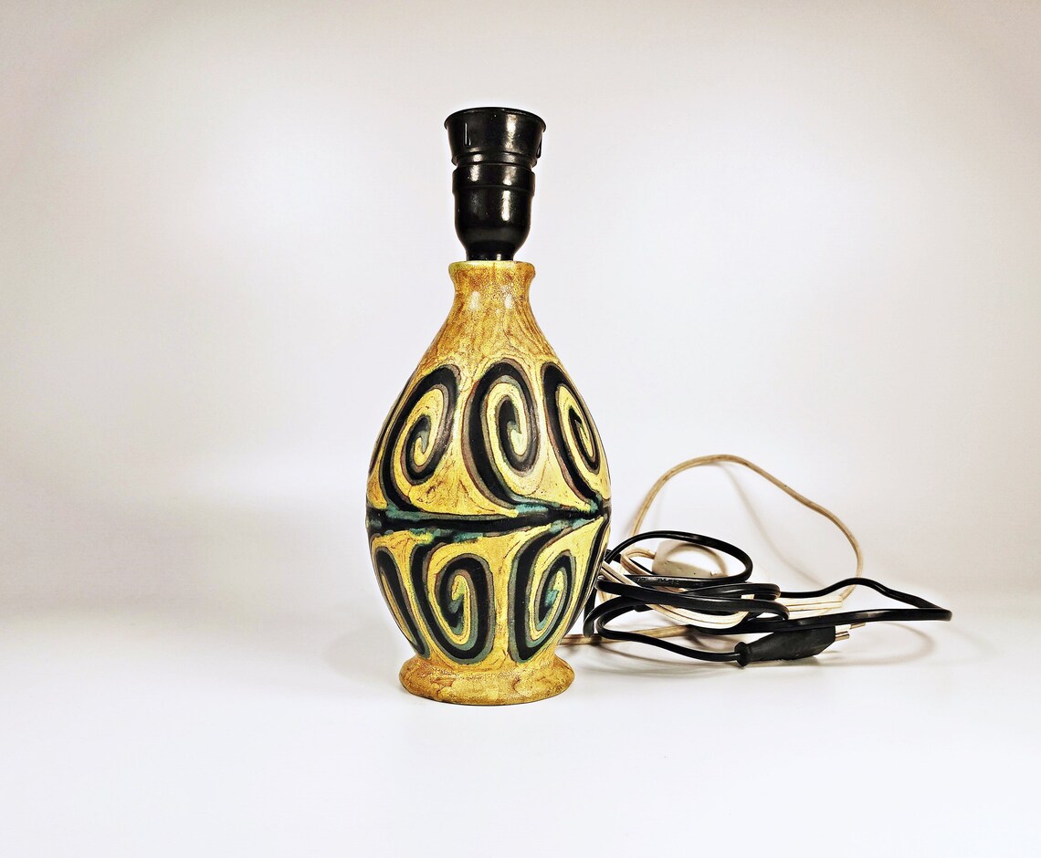 Gorka Livia,yellow Retro Lamp Base With Abstract Motif 7", 1950'S ART ...