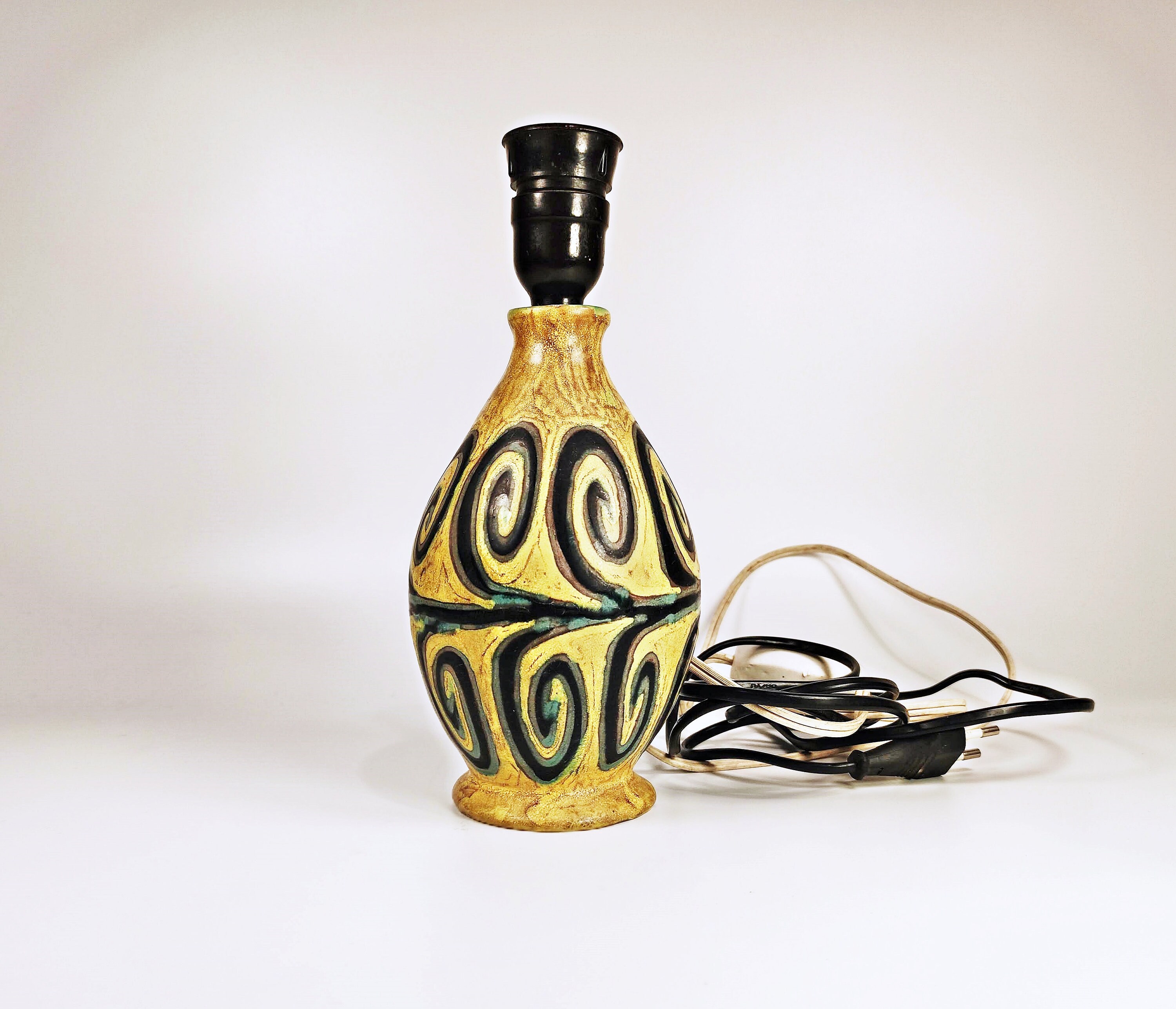 Gorka Livia,yellow Retro Lamp Base With Abstract Motif 7", 1950'S ART ...