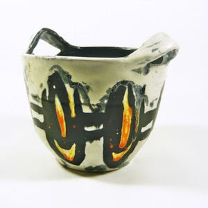Gorka Livia, White Retro Cachepot  with Black & Orange Motif  7&quot;, 1950&#39;S ART POTTERY ! (G161)