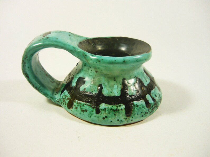 1950/'S ART POTTERY ! Gorka Livia Turquoise /& Black Retro Candle Holder 3
