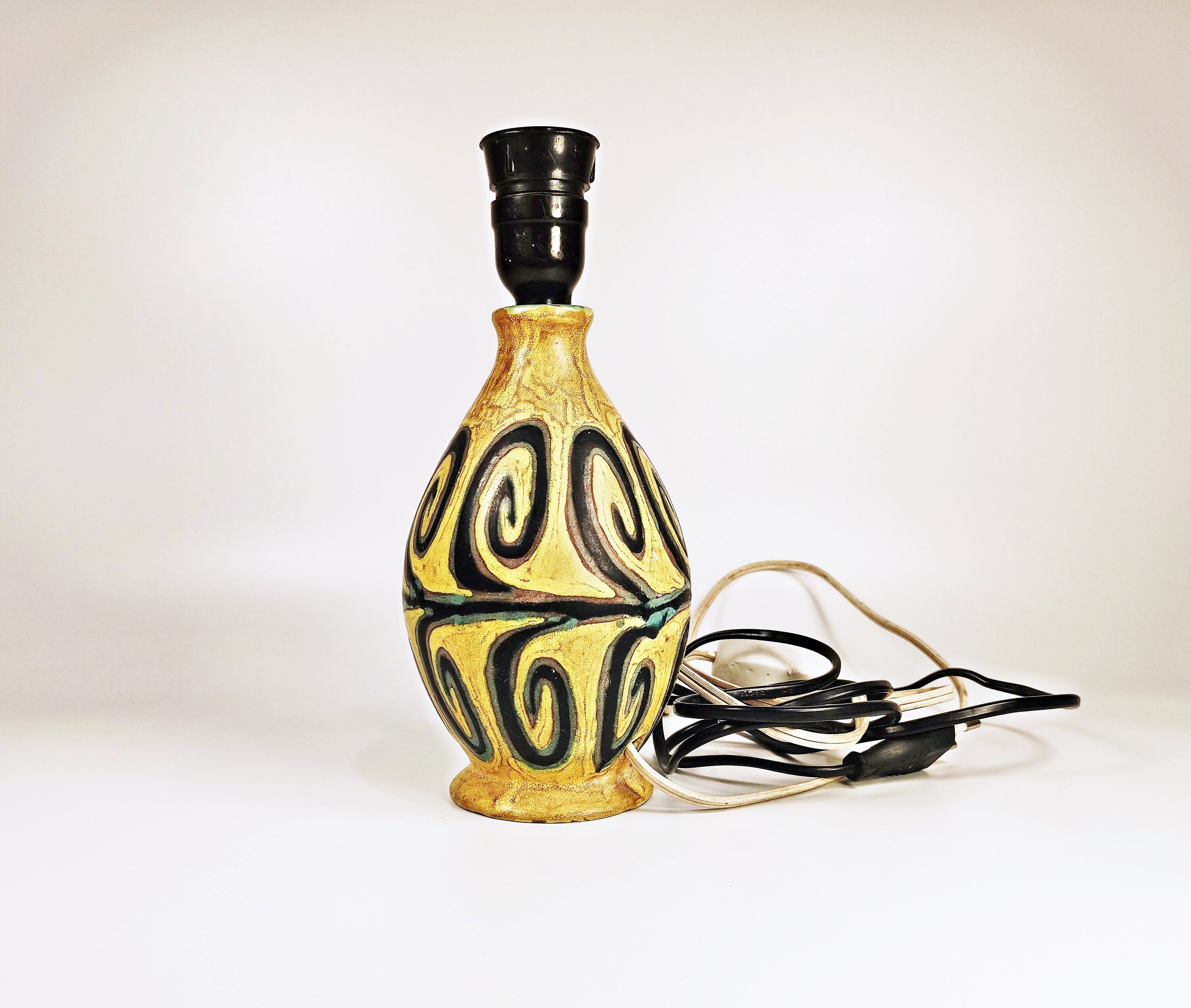 Gorka Livia,yellow Retro Lamp Base With Abstract Motif 7", 1950'S ART ...